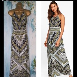 London Times Black and Green Halter Maxi Sundress